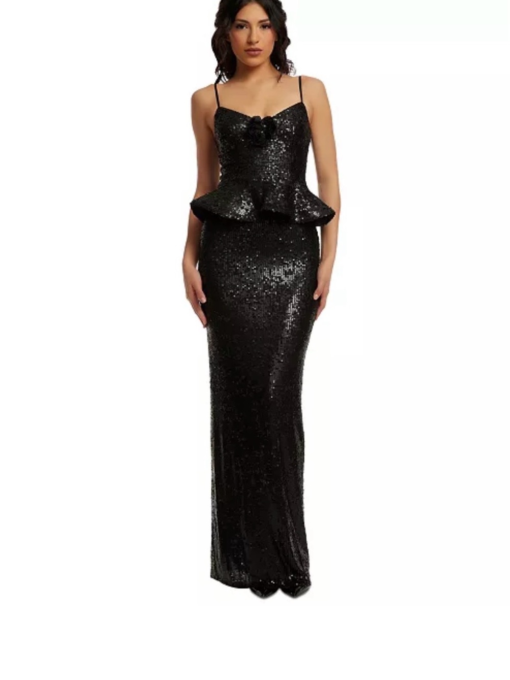 Dress the Population Black Sequined Peplum Evening Dress
